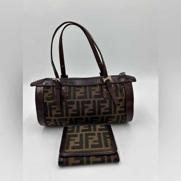 Fendi Handbags - FENDI Zucca Mini Boston Handbag and Compact Wallet